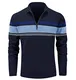 MAGCOMSEN Herren 1/4 Zip Sweater Gestreifter Strickpullover Warm Stehkragen Langarmshirt Herren Casual Winterpullover Baumwolle Fleece Jacke Feinstrick Sweatshirt Dunkelblau-Seeblau M