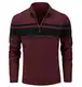 MAGCOMSEN Herren Gestreift Sweater Stehkragen Freizeitpullover Langarm Winter Strickjacken Casual Warme Top Männer Fleece Outdoor Sweatshirt Weich Basic Arbeitspulli mit 1/4 Zip Weinrot M