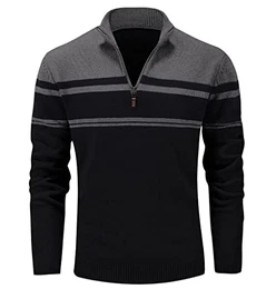 Herren Stehkragen Strickpullover Winter Herbst Pulli Freizeit Thermopullover Herren Warme Fleece Langarmshirt Baumwolle Slim Fit Sweater mit Mock Neck Schwarz-Dunkelgrau XL