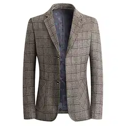 Herren Slim Fit Sakko Klassisch Kariert 2 Knöpfe Anzugsjacke Freizeit Blazer