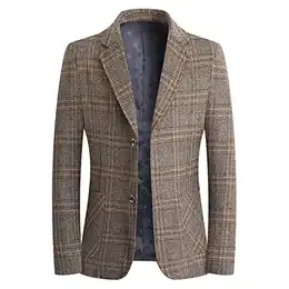 Herren Slim Fit Sakko Klassisch Kariert 2 Knöpfe Anzugsjacke Freizeit Blazer