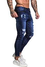 Herren Jeanshose Dicke Naht Risse Slim Fit Löcher Stretch Jeans Männer 32/32