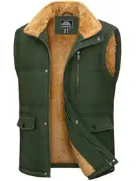 Herren Fleece Steppweste Outdoor Warm Weste Winter Stehkragen Anglerweste Männer Thermo Daunenweste Ärmellos Training Sport Jacke mit Mehrfachtaschen Armeegrün M