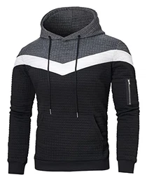 Hoodie Herren Patchwork Rundhals Kapuzenpullover Langarm Hoody Sweatshirt Pulli mit Taschen