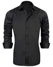 J.VER Herren Hemd Regular Fit Langarm Herrenhemden Freizeithemd Regular Businesshemd Elastiscer Musterhemd,Schwarz,M
