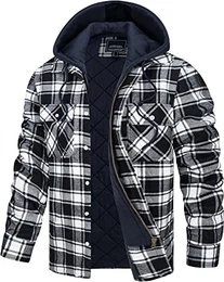 Herren Übergangsjacke Langarm Check Shirts Herrenjacken Gesteppte Hemdjacke Klassisch Karohemd Lässige Hemd, Schwarz, M