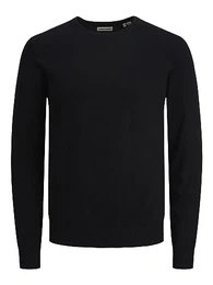 Herren Dünner Langarm Strickpullover Rundhals Basic Sweater Shirt Jumper JJEEMIL, Farben:Schwarz, Größe Pullover:M