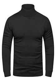 Herren Rollkragenpullover Strick-Pullover Rolli Sweatshirt Feinstrick 22289 [Schwarz,