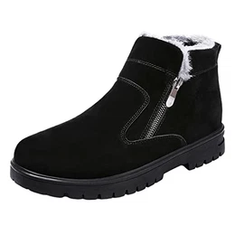 Herren Winterschuhe Warm Gefütterte Freizeitschuhe Seitlicher Reißverschluss igh-Top Trekkingschuhe für Männer Outdoor Trekking Wander Sports Hiking Walkingschuhe, Stiefelette, Schwarz, 43 EU