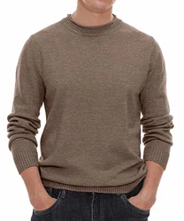 Hisir Pullover Herren Strickpullover Rundhals Pulli Männer Dunkles Khaki