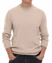 Pullover Herren Strickpullover Rundhals Pulli Männer, Bequem und Weich, Warmer Winter Pullover für Männer, Herren Basic Pullover mit Langen Ärmeln (10 Beige, M)