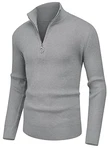 Hisir Pullover Herren Strickpullover 1/4 Zip Pulli mit Stehkragen mit Reißverschluss Grau