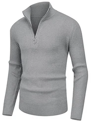 Hisir Pullover Herren Strickpullover 1/4 Zip Pulli mit Stehkragen mit Reißverschluss Grau