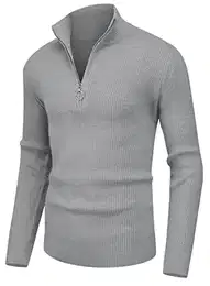 Pullover Herren Strickpullover 1/4 Zip Pulli Männer, Bequem Weich Warmer Winter Pullover für Männer Herren Pullover mit Stehkragen mit Reißverschluss (09 Grau, M)