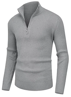 Hisir Pullover Herren Strickpullover 1/4 Zip Pulli mit Stehkragen mit Reißverschluss Grau
