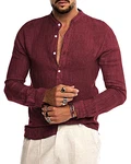 AUDATE Leinenhemd Herren Freizeithemd Regular Fit Weinrot