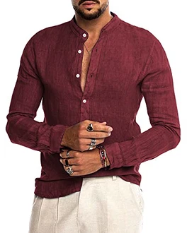 AUDATE Leinenhemd Herren Freizeithemd Regular Fit Weinrot AUDATE Leinenhemd Herren Freizeithemd Regular Fit Weinrot