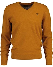 Herren MD. Extrafine Lambswool V-Neck Pullover, DK Mustard ORANGE, M