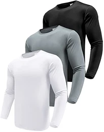Herren 3er Pack Funktionsshirt Langarm T-Shirts, UPF 50+ Schnelltrocknend Hemden, Atmungsaktiv Shirt für Laufen Angeln Wandern Schwarz/Weiß/Grau-3P01-M