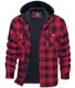 KEFITEVD Winterhemd Herren Langarm Abnehmbarer Reißverschluss Jacke Fleece Gefüttert Kapuzenhemd mit Kariert Casual Warm Hemdjacke Rot M