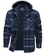 KEFITEVD Thermohemd Herren mit Tunnelzug Kapuze Winter Wattejacke Mehreren Taschen Flanell Jacke Outdoor Freizeit Übergangsjacke Blau-Grau M