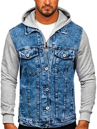 Herren Jeansjacke Übergangsjacke Trucker Jacke Sherpa Denim Jacke Warm Gefüttert Jeans Denim Vintage Classic Street Style HY1017 Blau M [4D4]