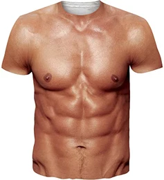 Unisex 3D T-Shirt Herren Abs Ugly Shirt Casual Cool Grafik Kurzarm Tops Tees M