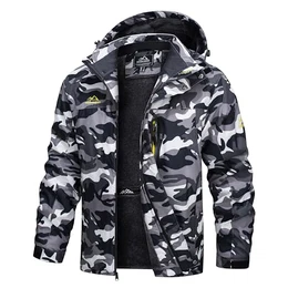 Herren Warme Skijacke Gefütterte Winterjacke Wasserabweisende mit Abnehmbarer Kapuzen (M, Schwarz-Camo)