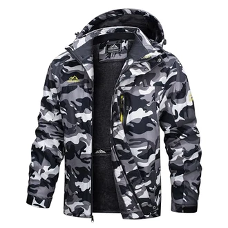TACVASEN Herren Warme Skijacke Gefütterte Winterjacke Wasserabweisende mit Abnehmbarer Kapuzen Schwarz/Camo
