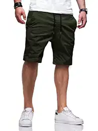 Bermuda Hose Herren Kurze Sommerhose Chino Shorts Kordelzug mit Taschen Grün M
