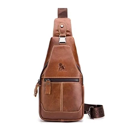 Herren-Brusttasche Umhängetasche aus Echtem Leder Sport und Freizeit im Freien Multifunktionale Vintage Modische wasserdichte Crossbody Brusttasche