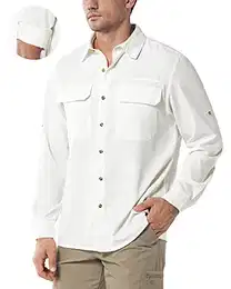 Herren Sportshemd Langarmhemd Atmungsaktives Funktionshemd Schnelltrocknende Shirt Outdoorhemd für Männer Frühling Sommer Herbst UV-Schutz Wandern Angeln Shirts Weiß M