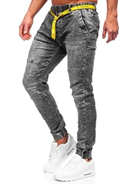 Herren Jeanshose Jeans Jogger Denim Style Used Look Jeanspants Sweatpants Destroyed Freizeit Narrow Leg Slim Fit Casual Style TF115 Schwarz M [6F6]