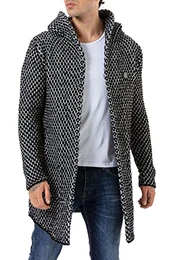 Mantel Herren Cardigan Lange Strick-Jacke Schwarz M