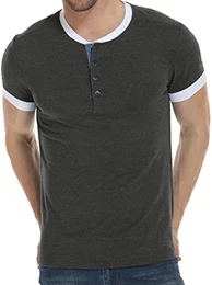 Herren Kurzarm Tshirt Sommer Casual Knopf T-Shirt Henley Tee, Basic Regular Fit Tops T Shirts Männer, Dunkelgrau, M