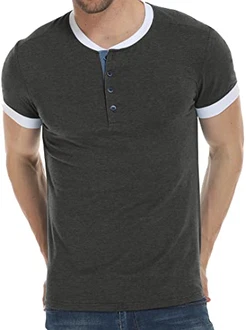 Herren Kurzarm Tshirt Sommer Casual Knopf T-Shirt Henley Tee Basic Regular Fit Tops T Shirts Männer Dunkelgrau