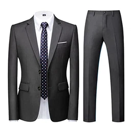Herren Anzüge Slim Fit 2-Teilig Zwei Knöpfe für Hochzeit Business Herrenanzug Sakko Hose(Dunkelgrau,M)