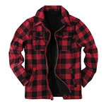 Herren Flanelljacke Karo Jacke Karohemd Thermohemd mit Reißverschluss Mikro Fleece Gefüttert Winterjacke Rot