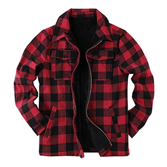Herren Flanelljacke Karo Jacke Karohemd Thermohemd mit Reißverschluss Mikro Fleece Gefüttert Winterjacke