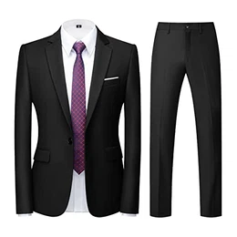 Herren Anzüge 2-Teilig Slim Fit für Hochzeit Business Eine Knöpfe Herrenanzug Sakko Hose(Schwarz,M)