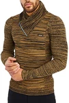 Leif Nelson Herren Strick-Pullover Schalkragen Slim Fit LN1535 Beige