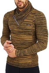 Leif Nelson Herren Strick-Pullover Schalkragen Slim Fit LN1535 Beige