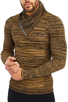 Leif Nelson Herren Strick-Pullover Schalkragen Slim Fit LN1535 Beige Leif Nelson Herren Strick-Pullover Schalkragen Slim Fit LN1535 Beige