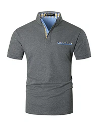 GHYUGR Poloshirts für Herren Kontrastblende Plaid Polohemd Grau