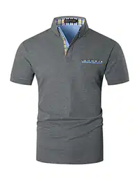 Poloshirts für Herren Baumwolle Kurzarm T-Shirt Kontrastblende Plaid Polohemd,Grau,M