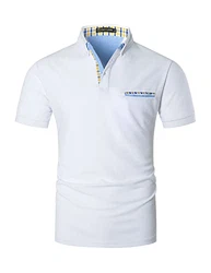 GHYUGR Poloshirts für Herren Kontrastblende Plaid Polohemd Weiß