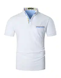 Poloshirts für Herren Baumwolle Kurzarm T-Shirt Kontrastblende Plaid Polohemd,Weiß,M