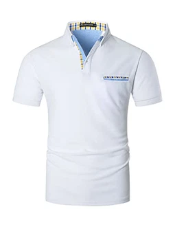 GHYUGR Poloshirts für Herren Kontrastblende Plaid Polohemd Weiß