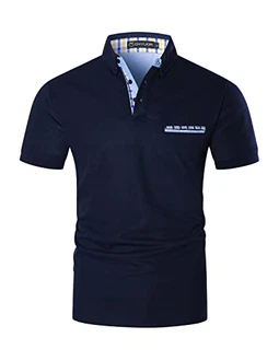 GHYUGR Poloshirts für Herren Kontrastblende Plaid Polohemd Blau