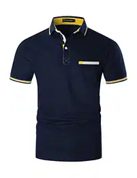 Poloshirts für Herren Baumwolle Kurzarm Casual T-Shirt Kontrastblende Polohemd,Blau,M